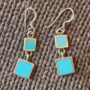 Vintage Sterling Silver and Enamel Drop Earrings